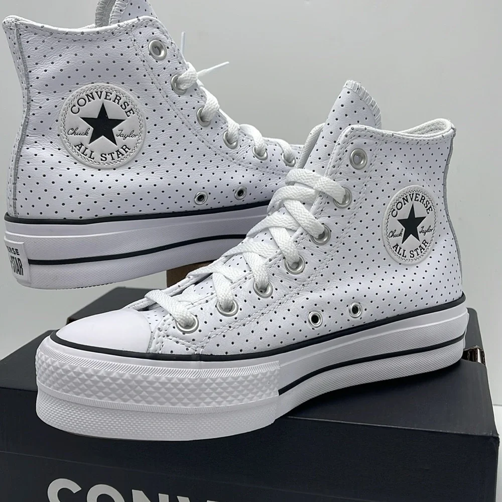 Converse WMNS A13412C CTAS LIFT HI WHITE PERFORATED/WHITE/BLACK Platforms Sneakr